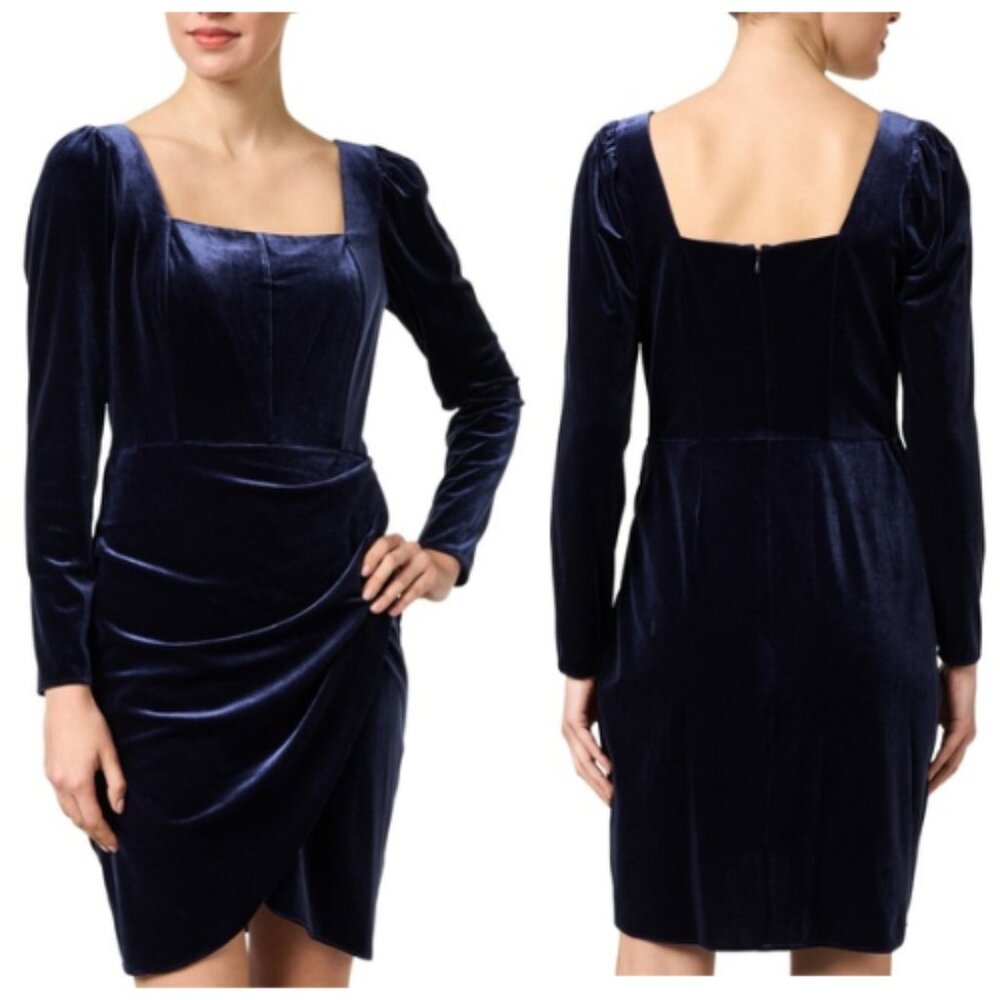 Shoshanna Soho Stretch Velvet Navy Blue Long Sleeve Dress Women's Size 10